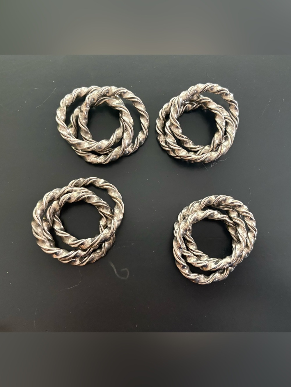 Triple Twisted Silver-tone Napkin Rings Heavy Metal Napkin Rings Set of Four 4